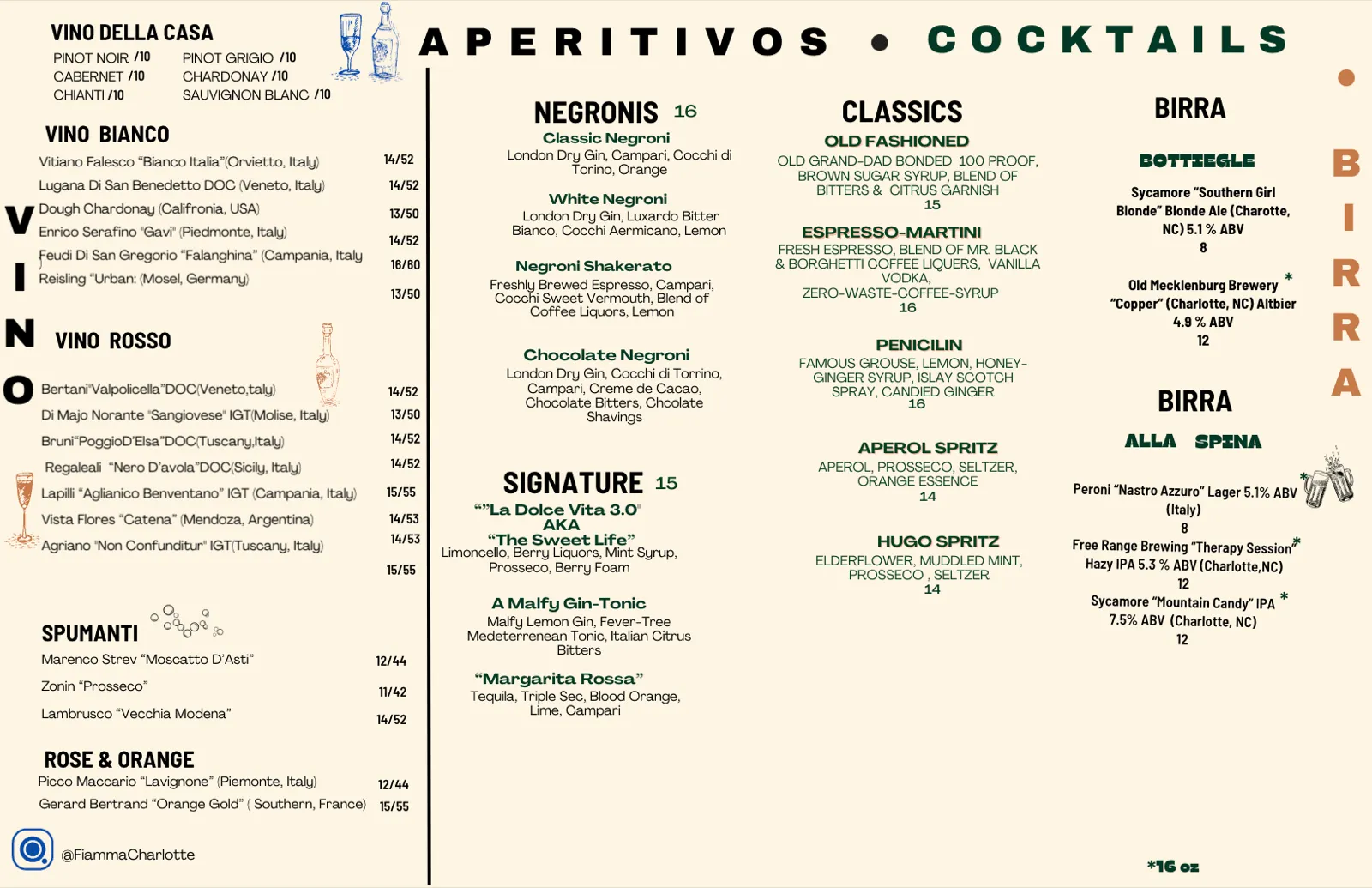 Original alcohol menu