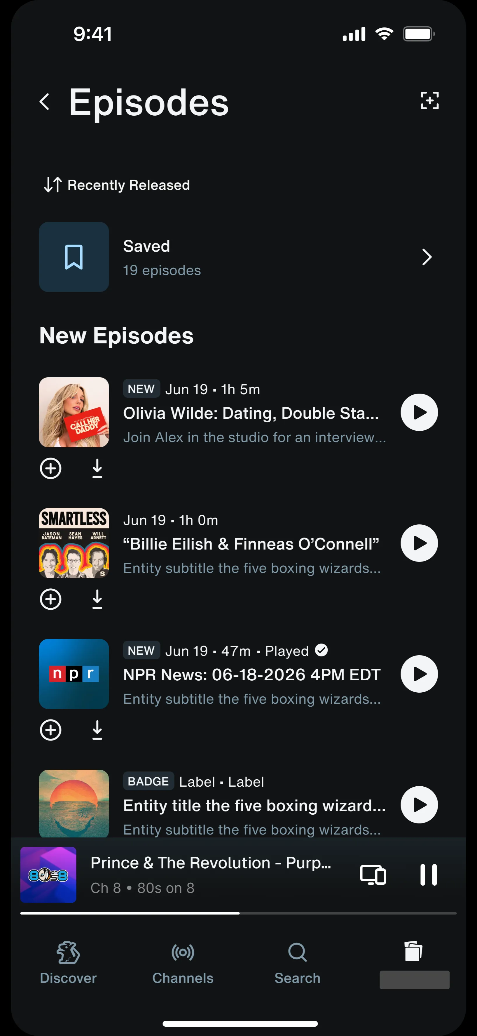An iteration with a Saved folder row above a New Episodes list