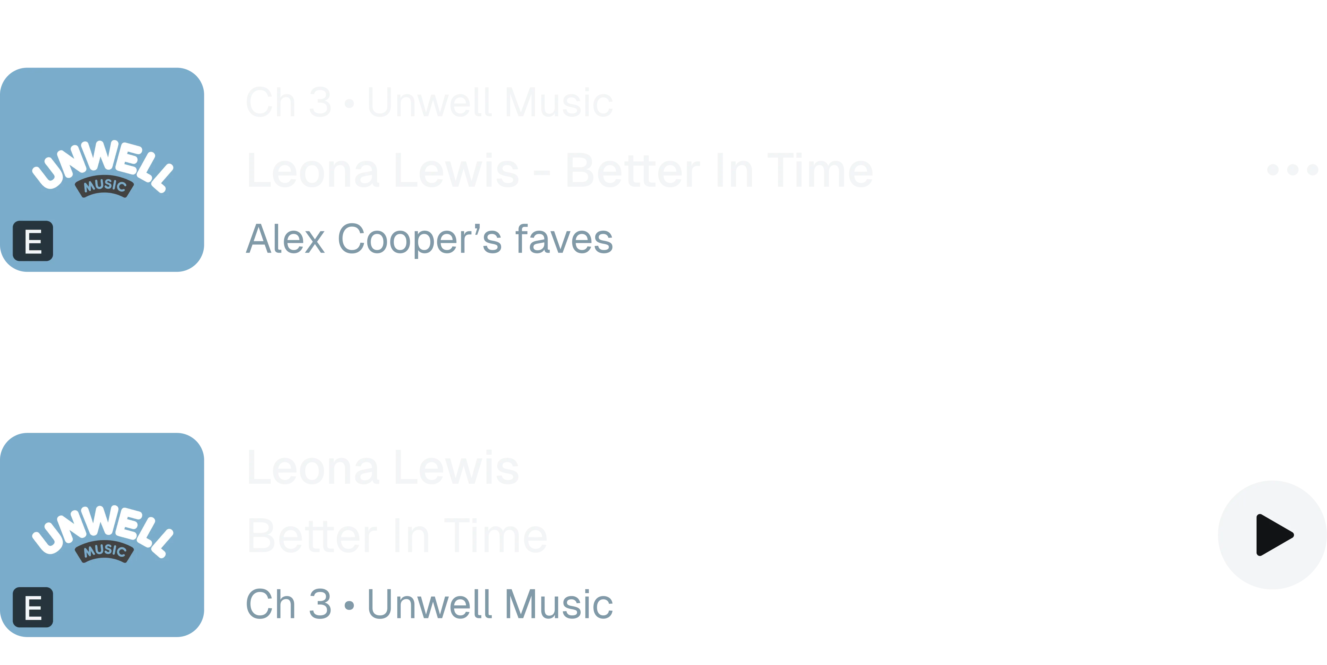 The original placement recommendation with the E badge over the artwork on subtitle set styles